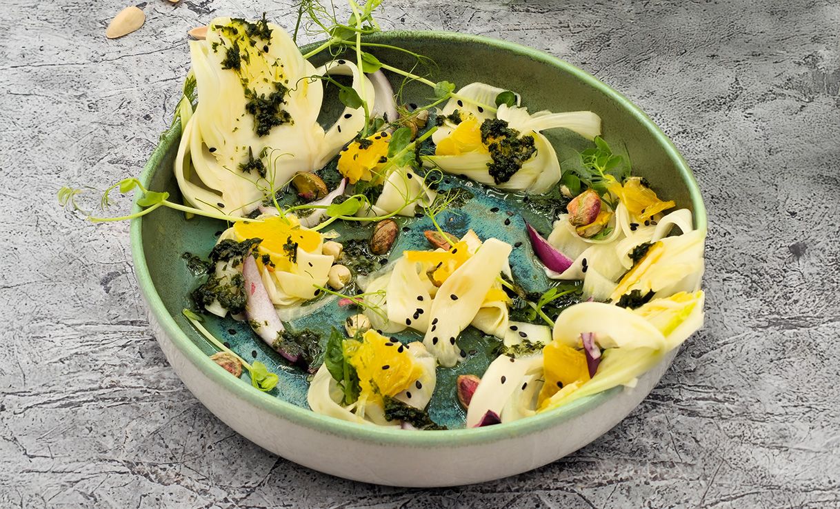 Fenchel-Orangen-Carpaccio mit Pistazien & Estragonöl