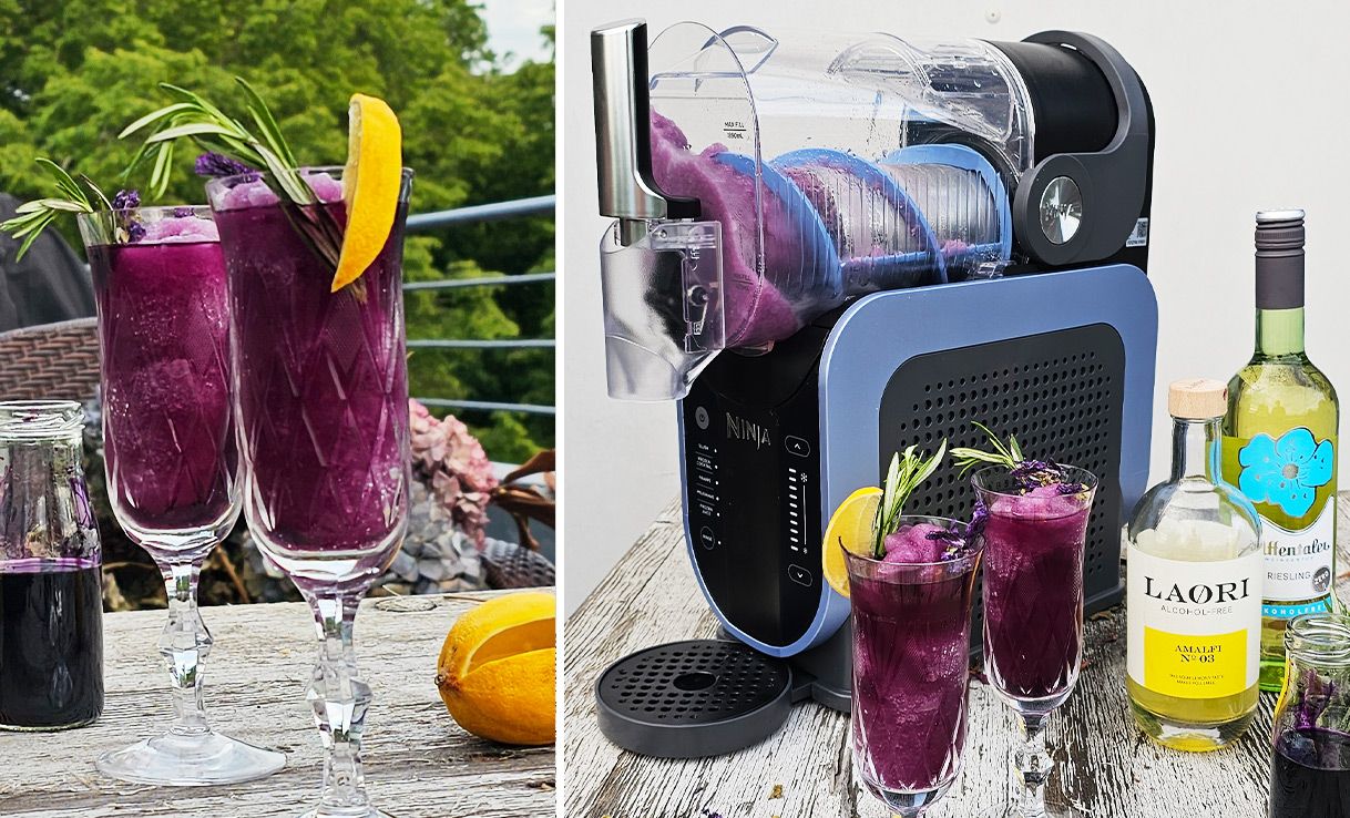 Lavendellimo im Cocktailglas mit Zitronendeko
