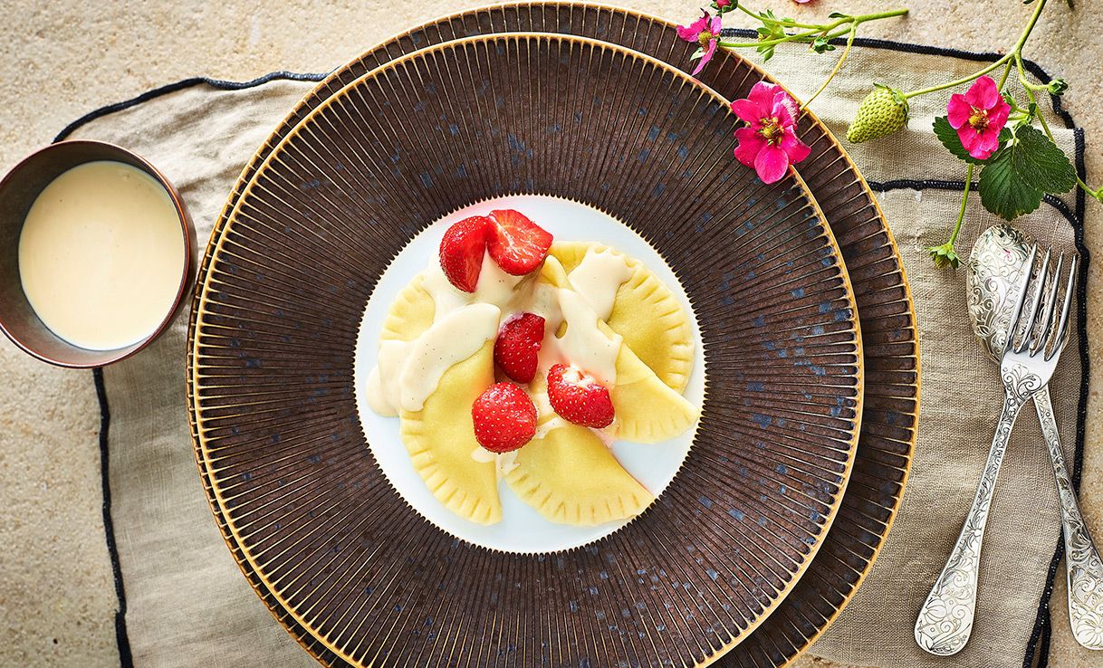 Ravioli mit Ricotta und Erdbeeren