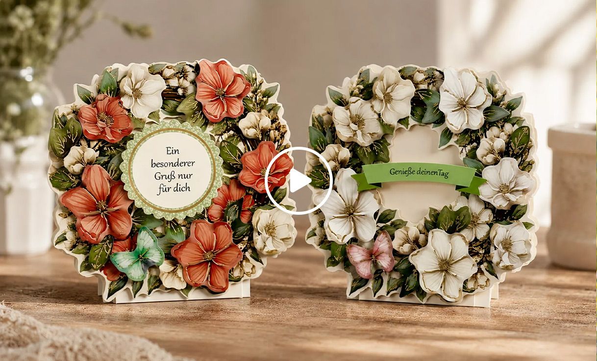 CRAFT BUDDY™ Grußkarten-Set Blumenkranz inkl. Stanzbogen 42tlg.
