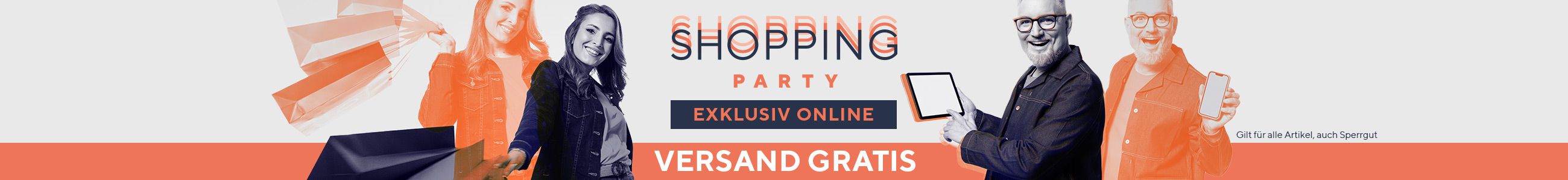 Shopping Party: Heute online alles mit gratis Versand 