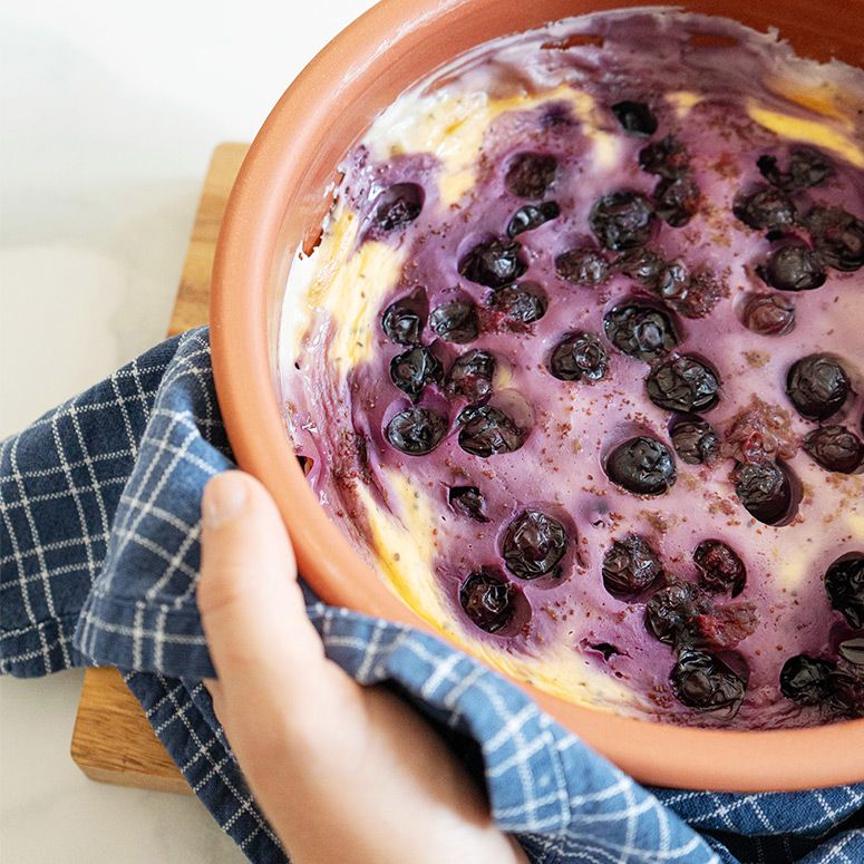 Cremiger Quark-Blaubeer-Auflauf