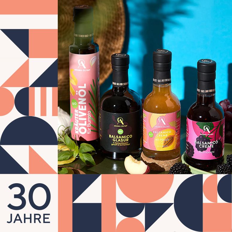 851550 AROMA OLYMP Set mit Olivenöl, Balsamico Glasur & 2x Balsamico Creme davon 3 Bio, 900ml