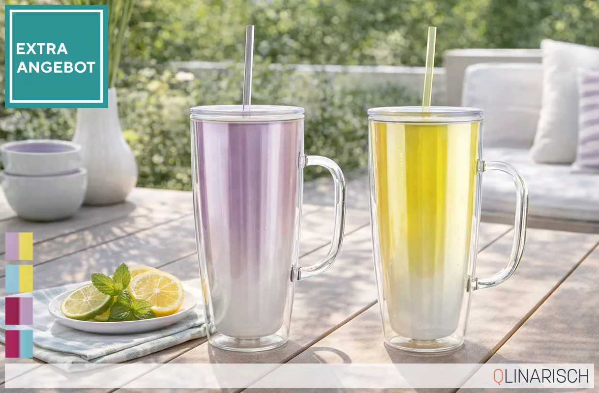 Extra-Angebot 887630 LocknLock 2 Trinkbecher mit Trinkhalm und Henkel je 720 ml Volumen