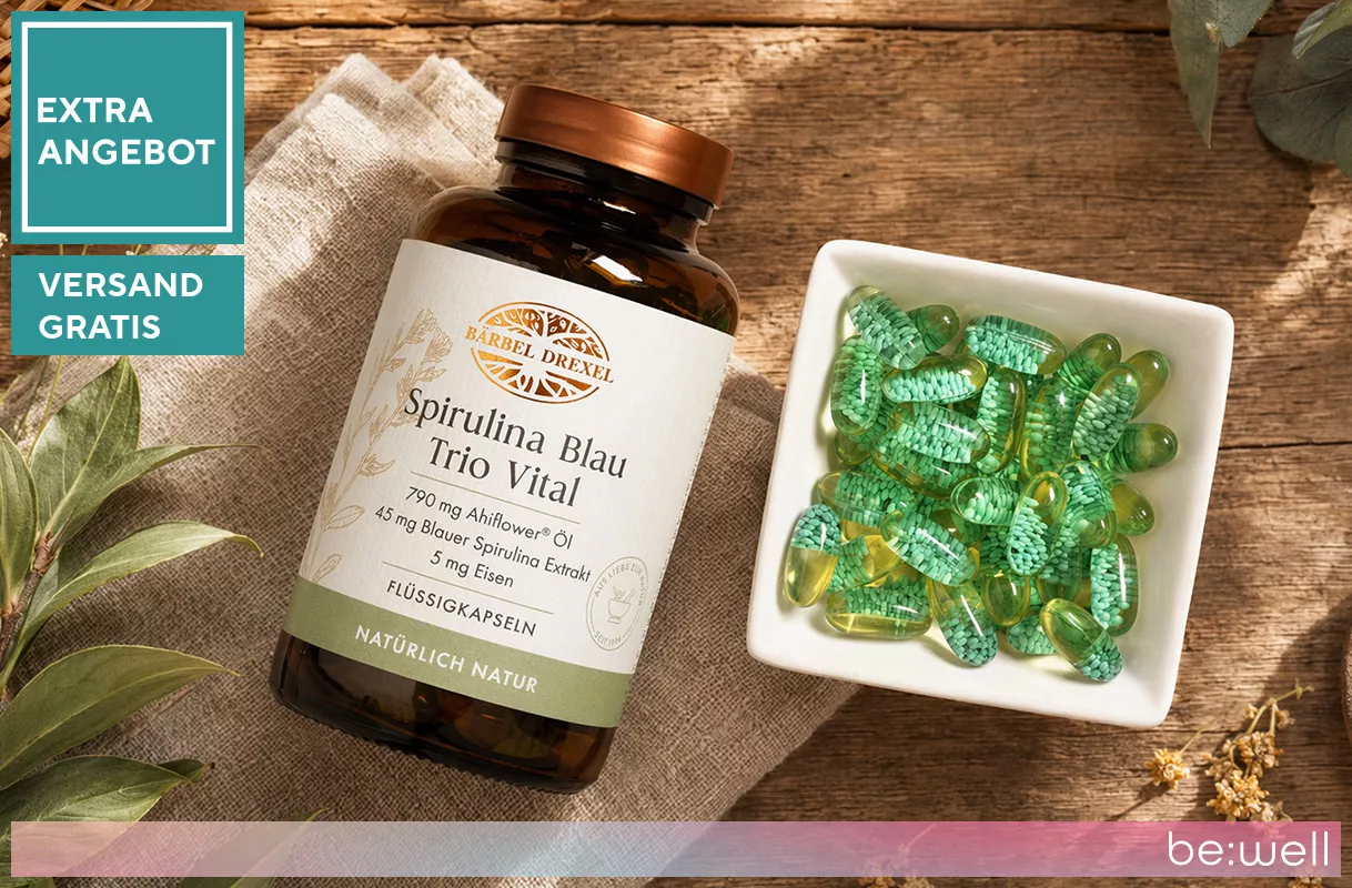 Extra-Angebot 279109 BÄRBEL DREXEL Spirulina Blau Trio Vital Flüssigkapseln mit Eisen & Vitamin E, 120 Stück f. 120 Tage